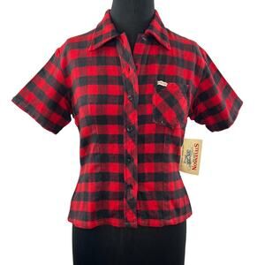 Vintage NEW Stevenson Red Black Plaid Short Sleeve Button Down Flannel Shirt M